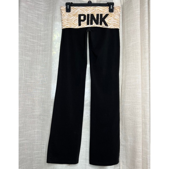 Y2K Vintage Victoria's Secret Pink Foldover Flare Leggings Sequins Gold Small - Picture 1 of 8